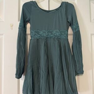 Teal Long Sleeve Pleated Dress Dance Costume